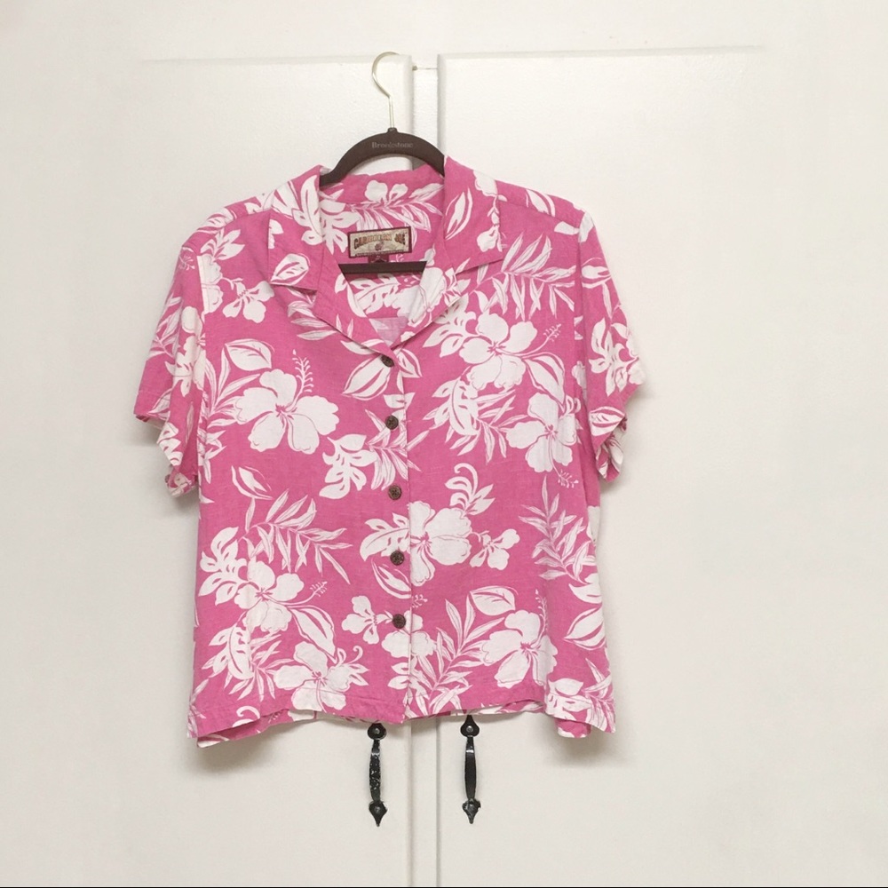 Caribbean Joe Pink Tropical Print Woman’s Shirt